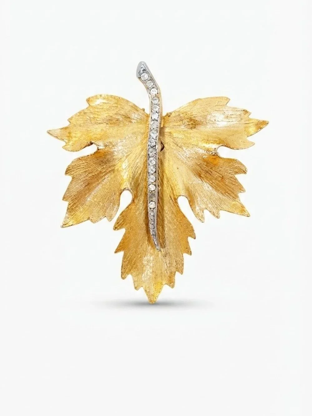 Vintage Textured Gold-Tone Leaf Brooch | Brushed Finish Maple Leaf Lapel Pin wit